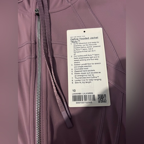 🍋 Lululemon Define Hooded Jacket *Nulu Lavender Lux / Mirror Silver size 10 - Picture 10 of 12